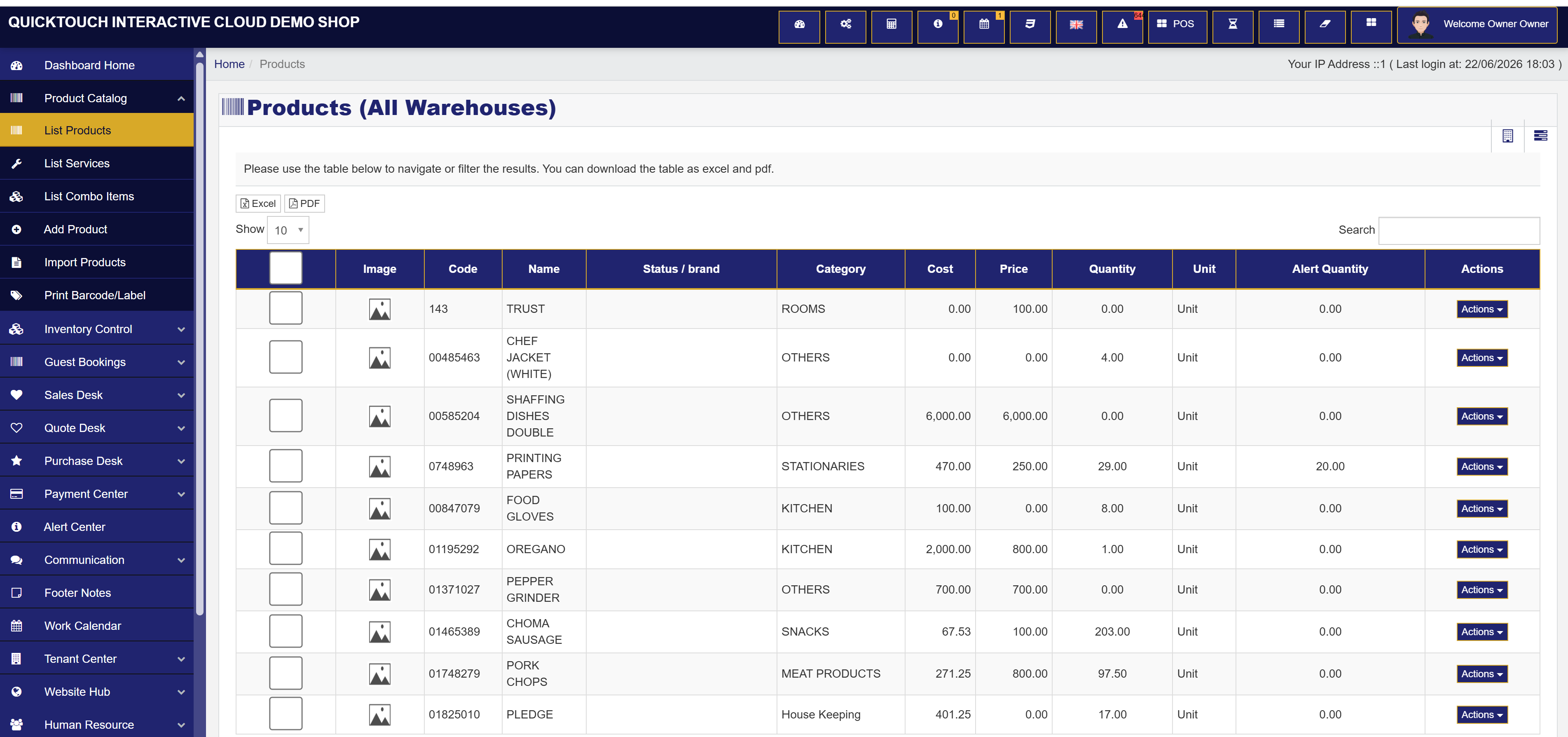 Medicine catalog and inventory table