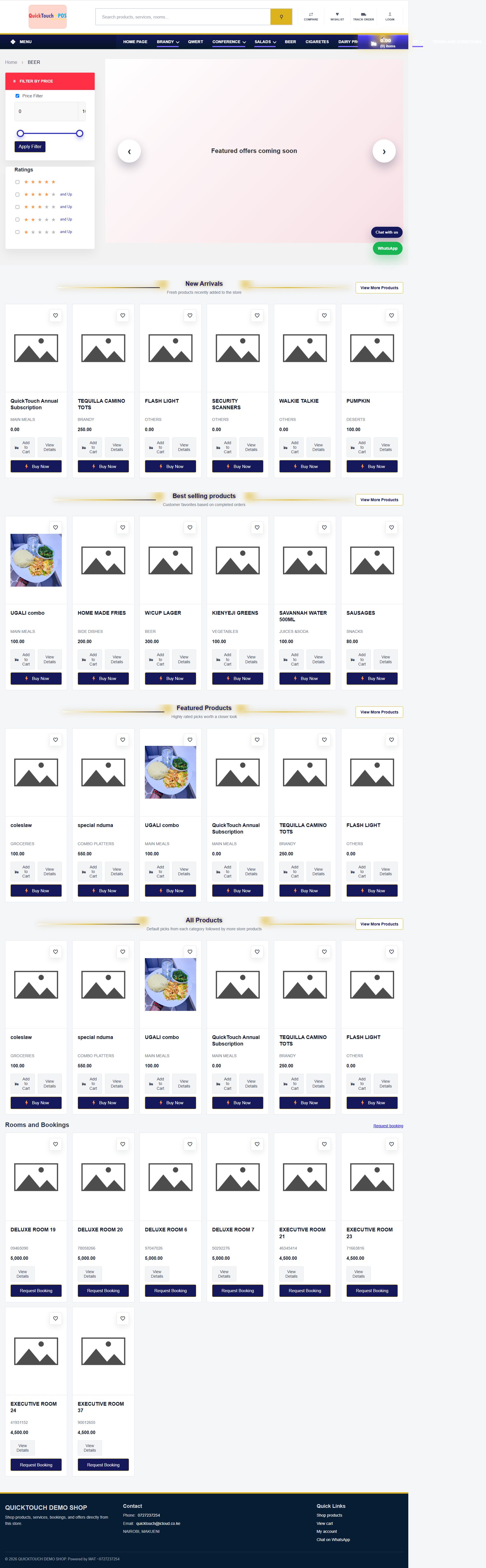 QuickTouch ecommerce storefront with medicine cards and ward bookings